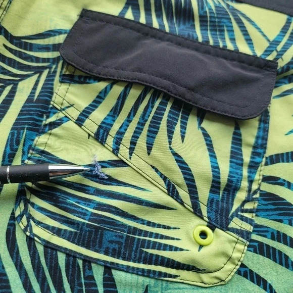Burnside Swim Trunks Board Shorts Mens 34 Back Pocket No Linear Palm Blue Tree’s - Picture 11 of 11